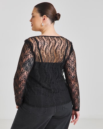Simply Be Black Lace & Mesh Ruffle Top