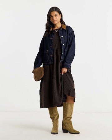 Indigo Cord Collar Denim Short Barn Jacket