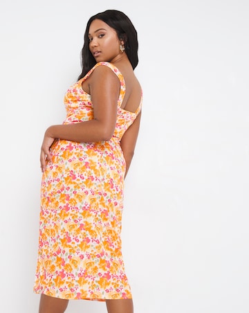 Floral Print Slinky Ruched Split Front Dress