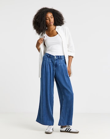 Simply Be Mid Blue Pleat Detail Lyocell Wide Leg Jeans