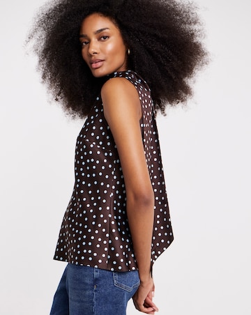 Chocolate Spot Satin Scarf Neck Top