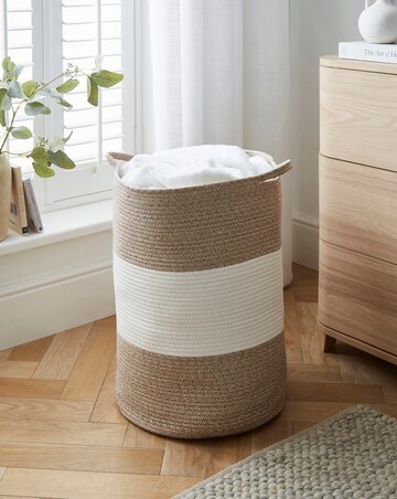 Two Tone Beige Cotton Rope Laundry Hamper