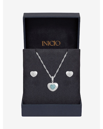 Inicio Sterling Silver Plated Satin Heart Set - Gift Box