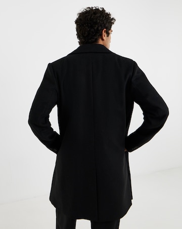 Black Wool Blend Mid Length Overcoat