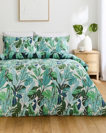 Tropical Leaf Cotton Blend Reversible Duvet Cover Set