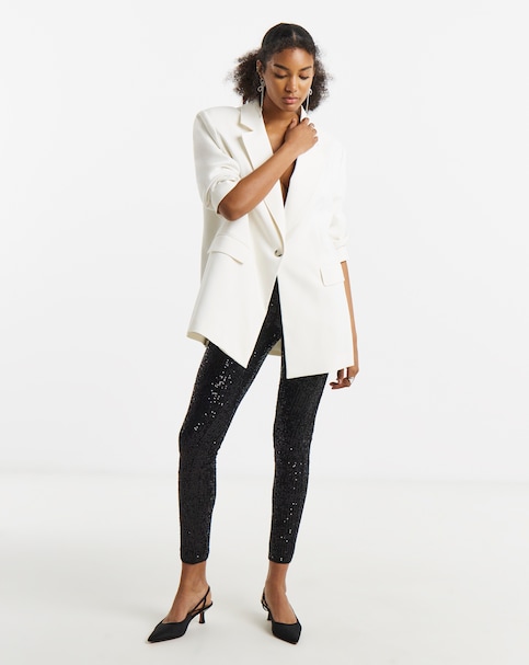 Black Stretch Sequin Pull On Skinny Trousers