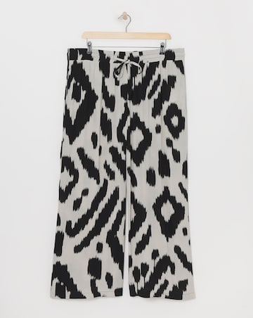 Printed Crinkle Shirred Waist Wide Leg Trousers