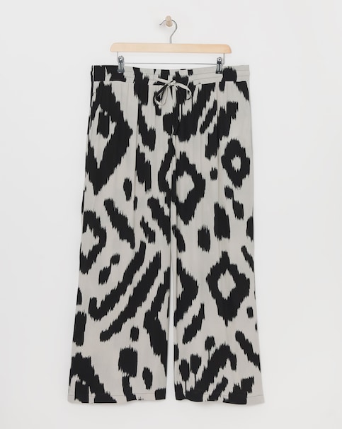 Printed Crinkle Shirred Waist Wide Leg Trousers