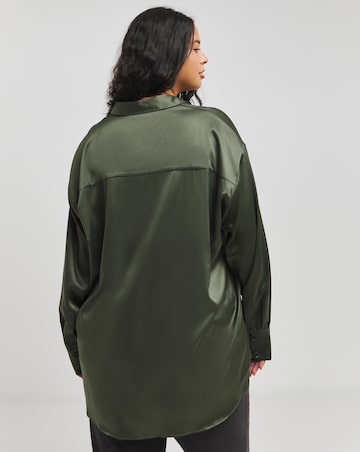 Khaki Satin Relaxed Shirt
