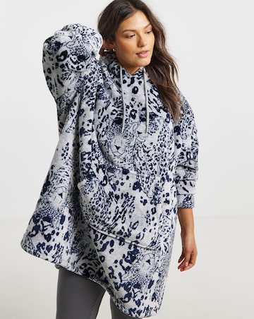 Oversized Leopard Print Fleece Hooded Lounge Dress