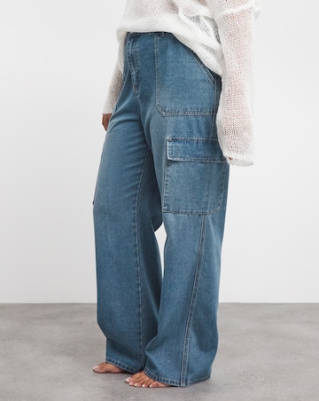 Mid Wash Straight Leg Utility Jeans