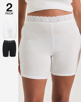 Pretty Secrets (2 Pack) Lace Trim Cotton Comfort Shorts White/Black