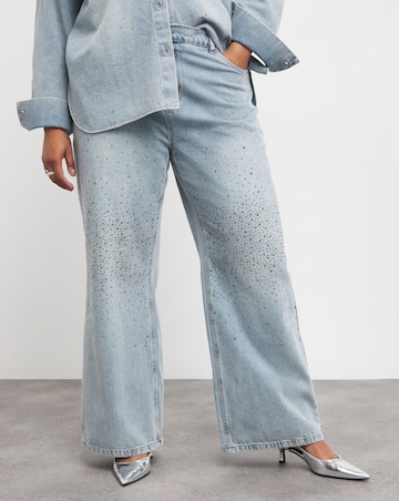 Light Wash Embellished Wide Leg Jeans