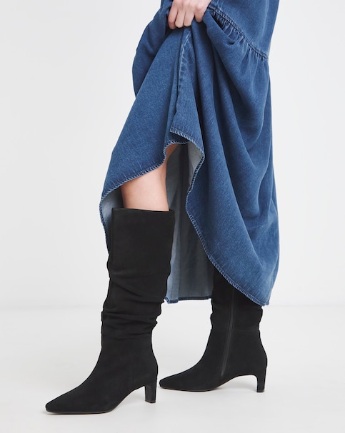 Anthology Artemis Ruched Suede Kitten Heel Boots - Wide Fit (E) & Curvy Calf