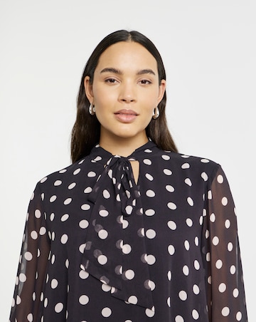 Simply Be Spot Print Swing Dress With Neck Tie Detail