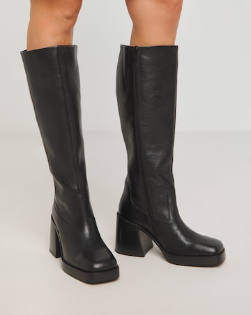 Gingerly Leather Platform Knee High Boots Wide E Fit Standard Calf