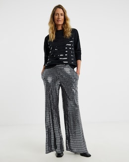 Silver Hot Fix Wide Leg Trouser