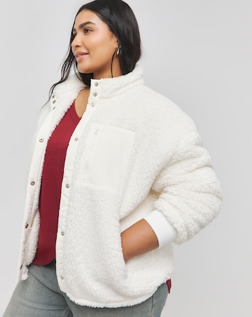 Ecru Sherpa Zip Through Nylon Pocket Bomber