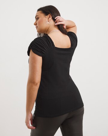 Black Ruched Sleeve Top