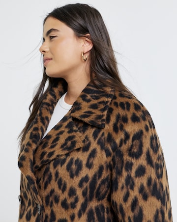 Leopard Print Premium Wool Look Pea Coat