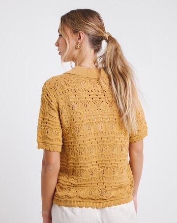 Simply Be Ochre Pointelle Collared Knit Top