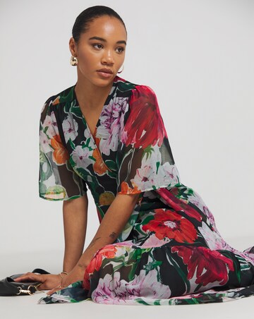 Hope & Ivy Joanne Flutter Sleeve Maxi Wrap Dress With Tie Waist