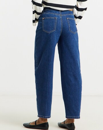 Mid Wash Tie Front Barrel Leg Jeans