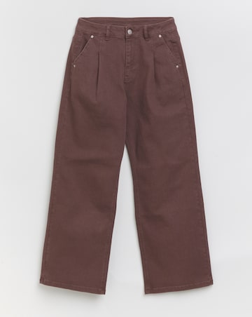 Simply Be Chocolate Pleat Wide Leg Jeans