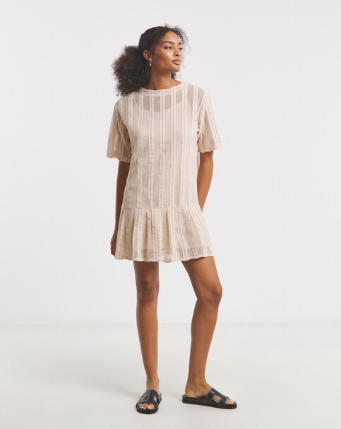 Native Youth Stripe Crochet Peplum Dress