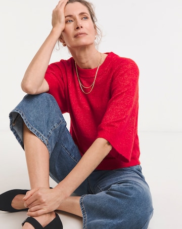 Red Fine Knit Wide Sleeve Jumper