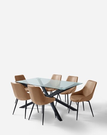 Bodie Black 6 Seater Dining Table with 6 Etta Faux Leather Chairs