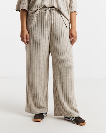 Oatmeal Marl Cut & Sew Wide Rib Wide Leg Joggers
