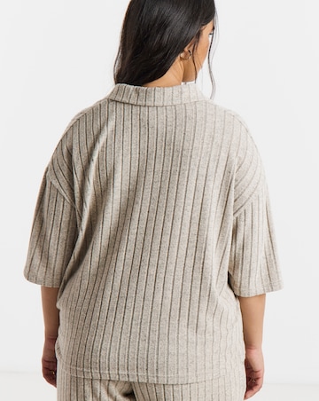 Simply Be Oatmeal Marl Cut & Sew Wide Rib Polo Top