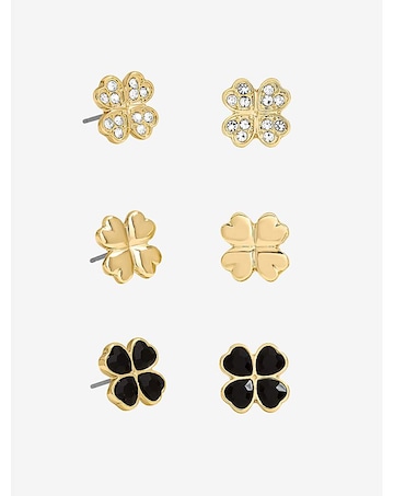 Mood Gold & Jet Crystal Clover Stud Earrings - Pack of 3