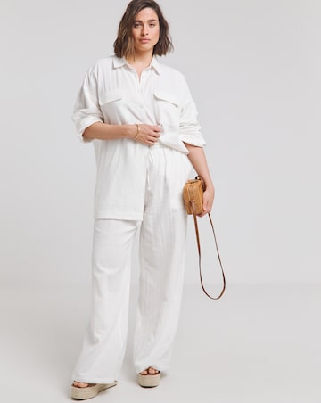 White Cheesecloth Wide Leg Trousers
