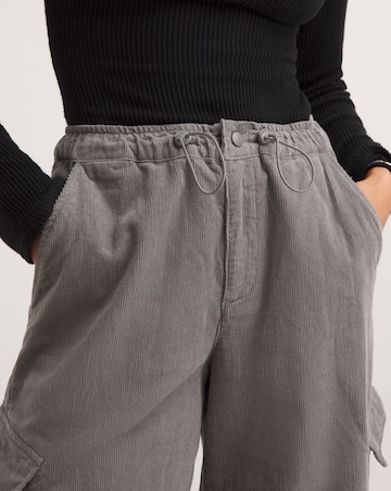 Grey Cord Wide Leg Cargo Jean Coord