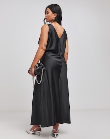 Black Criss Cross Satin Slip Dress