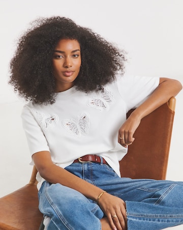 Simply Be White Crochet Butterfly Boxy T-Shirt