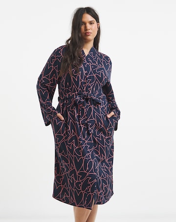 Pretty Secrets Soft Knit Heart Print Dressing Gown Navy