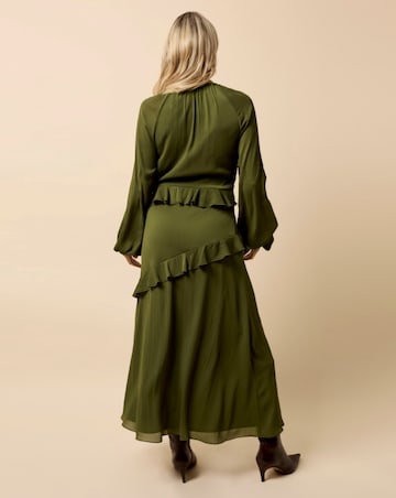 Little Mistress Khaki Chiffon Ruffle Maxi Dress