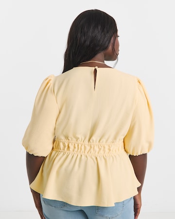 Butter Yellow Puff Sleeve Peplum Blouse
