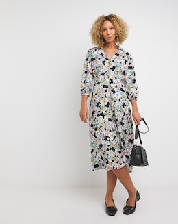 Floral Front Shirt Dress With Open Neck
