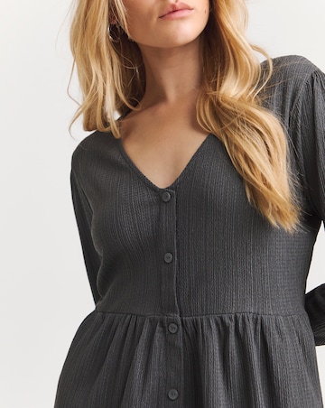 Charcoal Waffle Button Up Midi Dress With Pockets