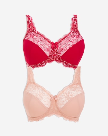 Pretty Secrets (2 Pack) Ella Lace Non Wired Full Cup Bras (C-F) Pink Multi