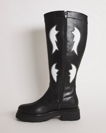 Caralynn Leather Western Chunky Knee High Boots - Wide Fit (E) Super Curvy Calf