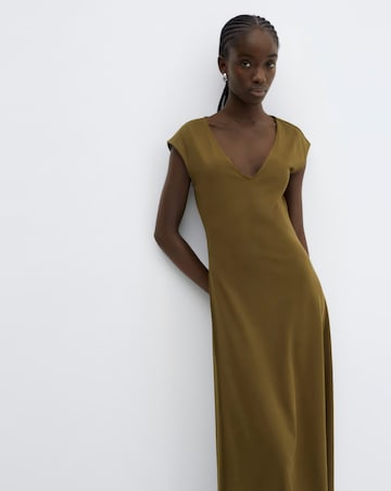 Mango Brown V Neck Midaxi Dica Dress