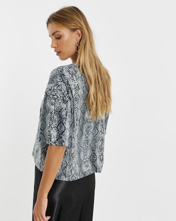 Grey Snake Print Sequin Boxy T-Shirt