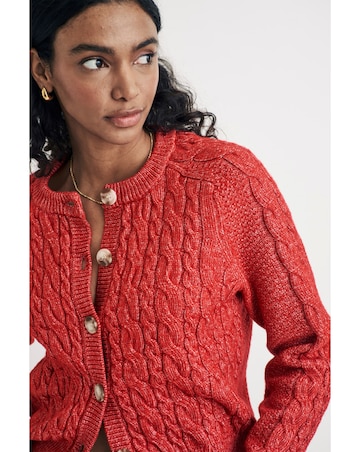 Nobody's Child Red Crew Neck Chunky Cable Cardigan