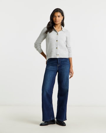 Simply Be Grey Marl Button Through Collar Cardigan
