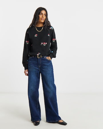 Black Cross Stitch Embroidered Sweatshirt